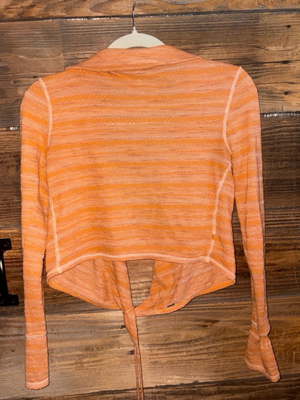 Free People Striped Orange Wrap Crop Top with Ruffle V-Neck - Picture 5 of 6